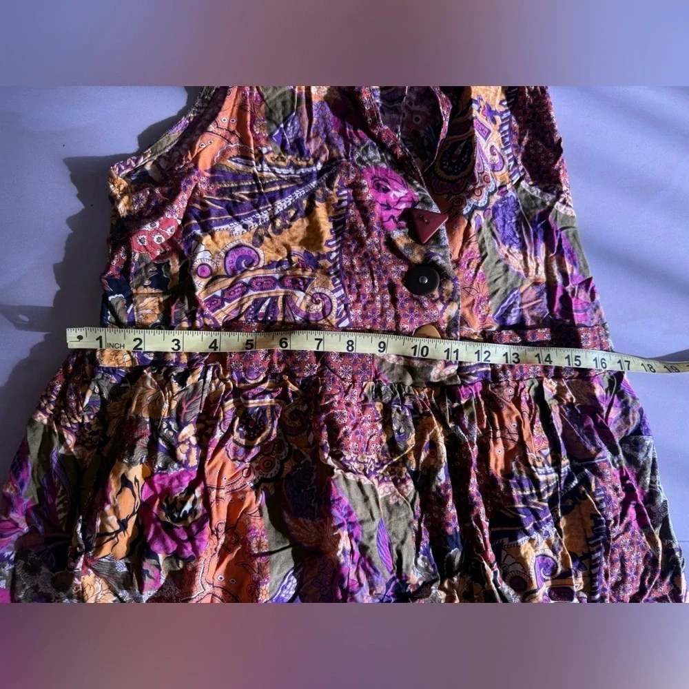 paul harris jumpsuit dress floral 9/10 Vintage Colorful Summer Cotton Pocket - Picture 10 of 16